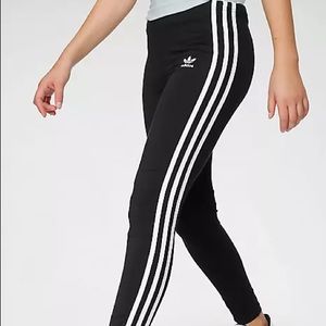 Adidas Black Leggings with White Stripes and Logo